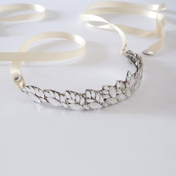 Cheryl King Couture Bridal Tiara with Mirror Crystals Ribbon Ties NWT